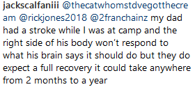 Junior posts on Instagram on 24 June 2018. At the time, the Scalfanis believed that Jack would make a full recovery.