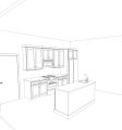 A construction drawing of the studio kitchen.
